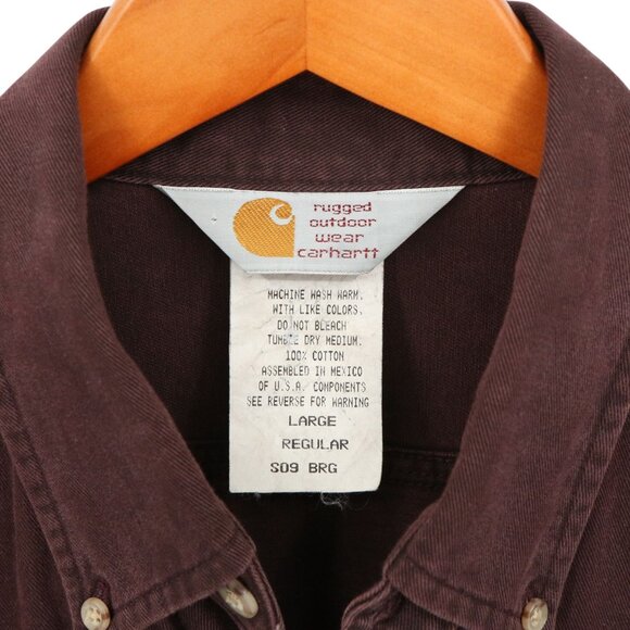 Carhartt Vintage 99 Heavy Twill S09 Burgundy Buttondown Work Shirt L Reg - Picture 2 of 6